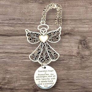 Guardian Angel Rearview Mirror Charm Silver – Spiritual Car Accessory Gift    C3